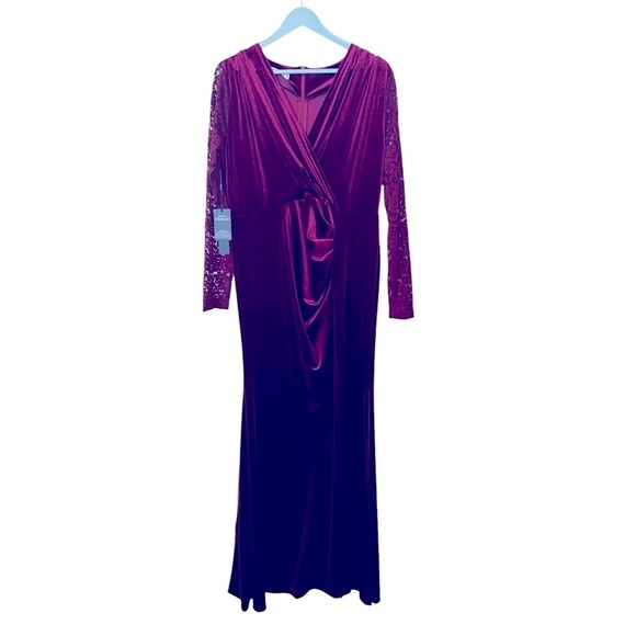 Ababalaya Velvet Lace Sleeve Wrap Gown – Deep Burgundy – Size XL - Picture 2 of 12